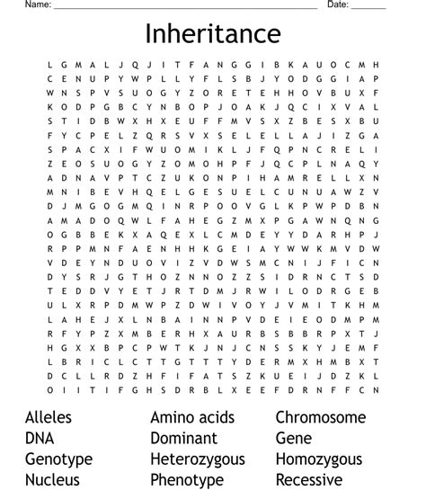 Inheritance Word Search WordMint