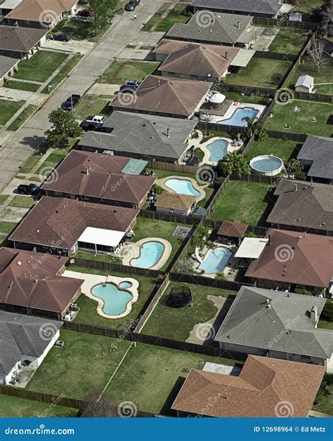 Suburban Neighborhood Aerial And Swimming Pools Stock Photo Image Of