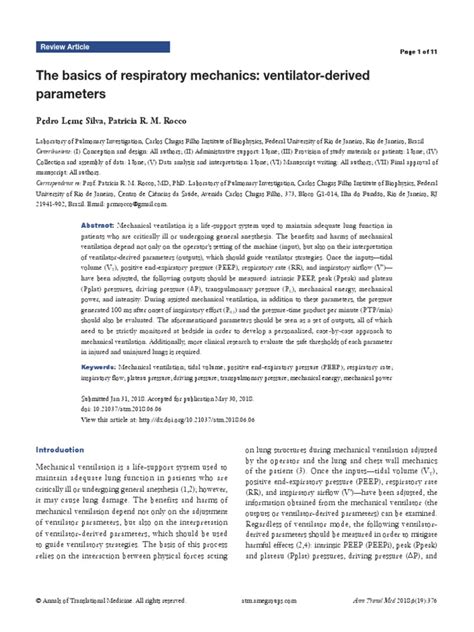 The Basics Of Respiratory Mechanics Ventilator Derived Parameters