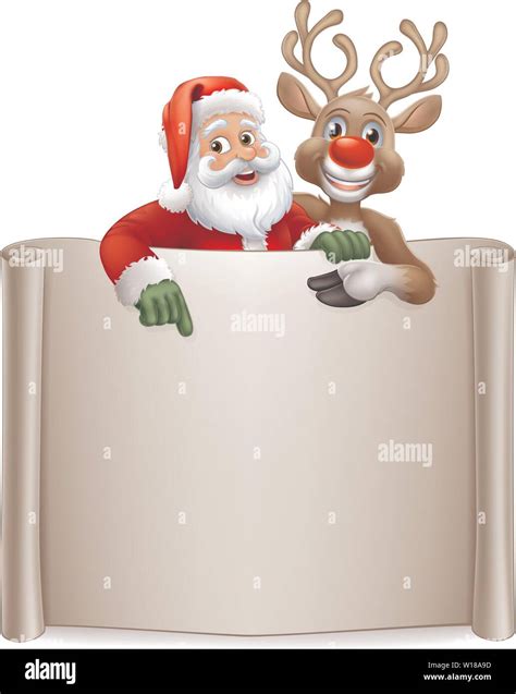 Santa Claus And Reindeer Christmas Scroll Sign Stock Vector Image And Art Alamy