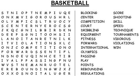 Basketball Word Search Free Printable