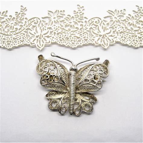 Silver Filigree Brooch A Butterfly Vintage Etsy Uk