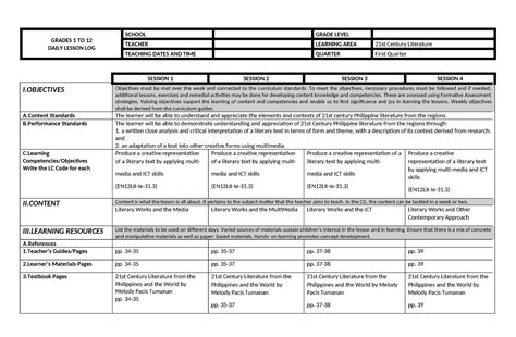 1st Quarter Week 7 Dll Grades 1 To 12 Daily Lesson Log School Grade