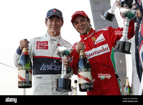 L To R Kamui Kobayashi JPN Sauber Celebrates His Third Position On