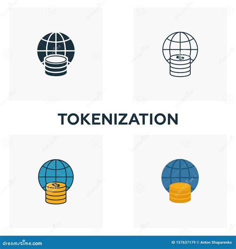 Conjunto De Iconos De Tokenizaci N Cuatro Elementos En Estilos