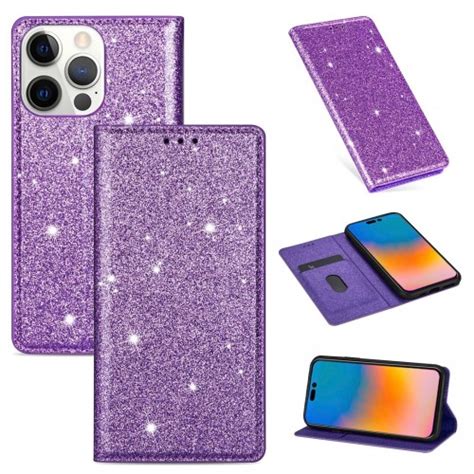 Ultrathin Glitter Magnetic Leather Case For Iphone 14 Pro Purple