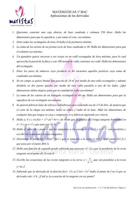 Pdf Matem Ticas Bac Aplicaciones De Las Derivadas Pdf