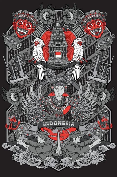 amazing culture of indonesia illustration in vintage frame design ...