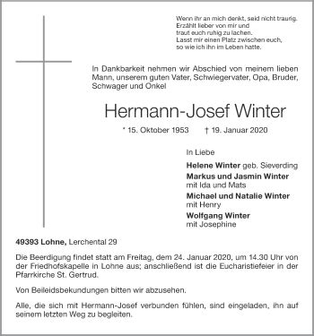 Traueranzeigen Von Hermann Josef Winter Om Trauer De