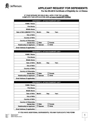 Fillable Online Jefferson Applicant Request For Dependents Jefferson