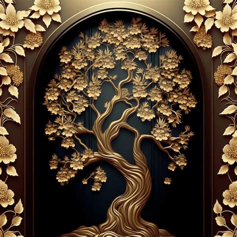 Premium Photo A Decorative Picture Of A Tree With Gold Leaves And