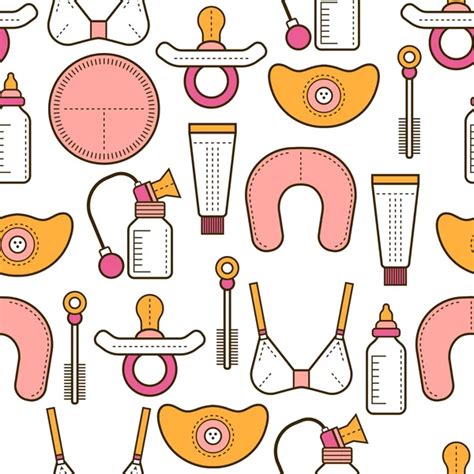 Breastfeeding Seamless Pattern Background With Colored Flat Icons