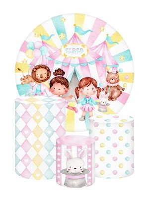 Kit Lona Painel Redondo E Cilindro Elefante Rosa Elo