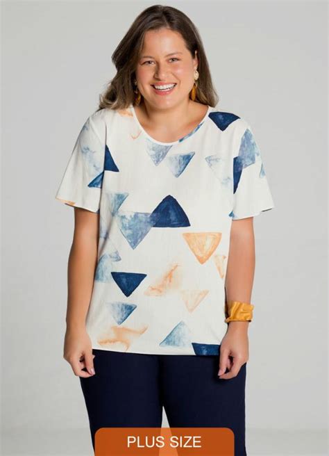 Blusa Plus Size Rayon Estampada Branco Lunender Mais Mulher