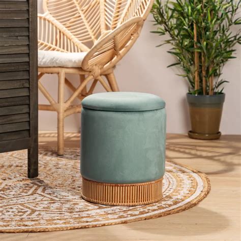 Pouf Contenitore Cm Effetto Velluto Verde Salvia E Bamb Kimono