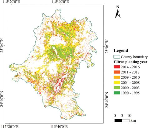 Planting Year Distribution For Citrus Orchard In Xunwu County 1990 2016 Download Scientific