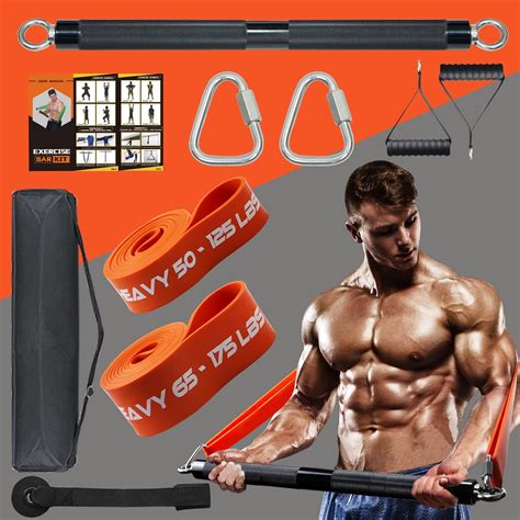 Dasking 500lbs Extra Heavy Home Gym Resistance Band Bar Set With 2 Resistance Bands Levels