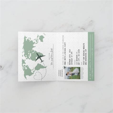 Sage Green Passport Destination Wedding Invitation Zazzle