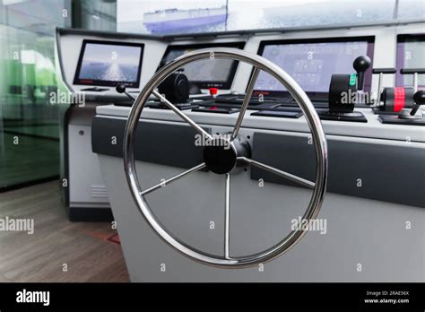 Marine navigation simulation system, ship control panel with steering ...