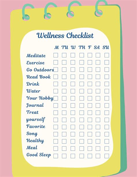 Wellness Checklist Etsy