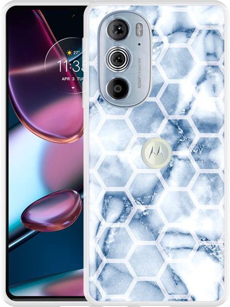 Cazy Hoesje Geschikt Voor Motorola Edge 30 Pro Blue Marble Hexagon Bol