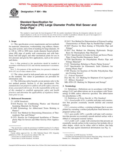 Astm F A Standard Specification For Polyethylene Pe Large