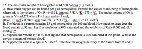 Solved The Molecular Weight Of Hemoglobin Is 64 500 Daltons