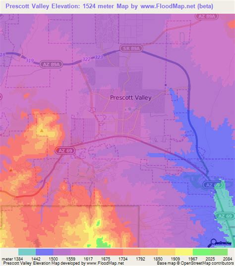 Elevation Of Prescott Valleyus Elevation Map Topography Contour