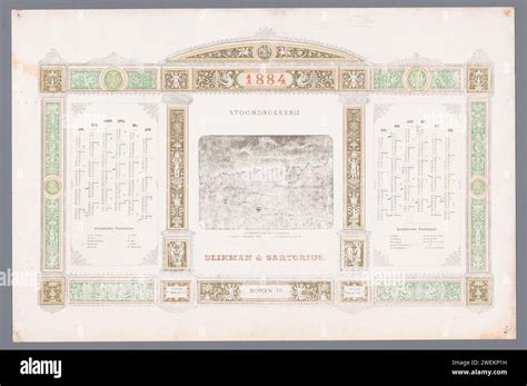 Calendar For The Year 1884 With A View Of The Korenbeurs In Amsterdam