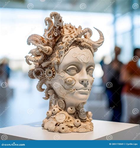 Eerie Shell Sculpture Ai Generated Disturbing Portrait Stock