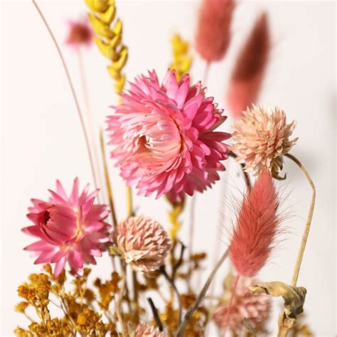 Yellow And Pink Dried Flower Posy With Vase Lisa Angel