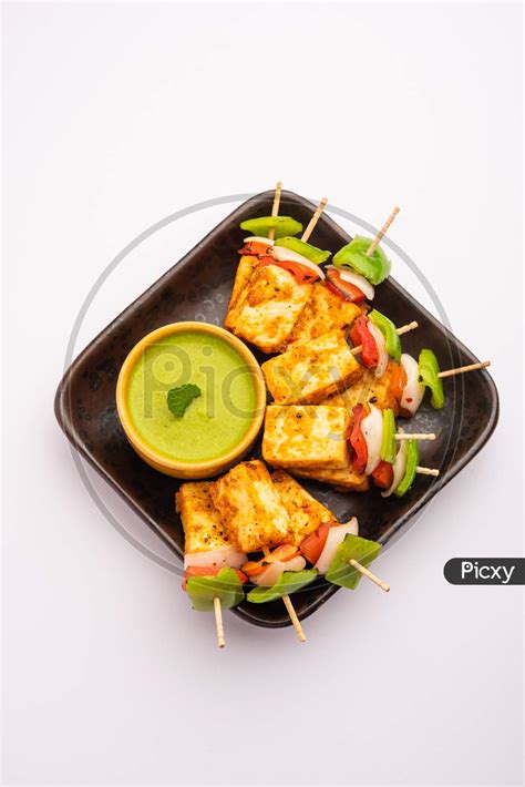 Image Of Indian Starter Snack Paneer Tikka With Spices Served With