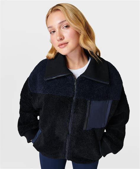 Editor Zip Up Jacket Navy Blue Colour Block Womens Jumpers Sweatshirts And Hoodies Sweaty