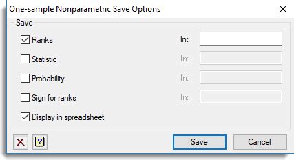 One Sample Nonparametric Tests Save Options Genstat Knowledge Base