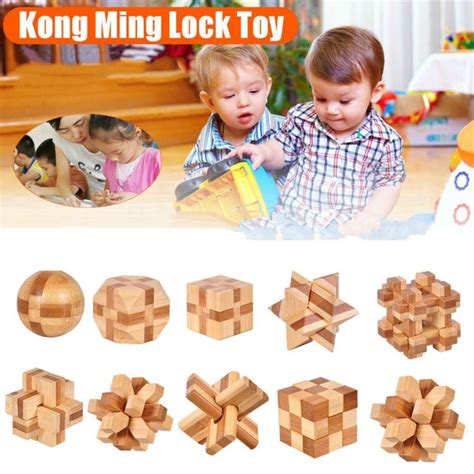 DASFDSGFV Bamboo Wooden Game IQ Interlocking Puzzle Toy Kong Ming Lock