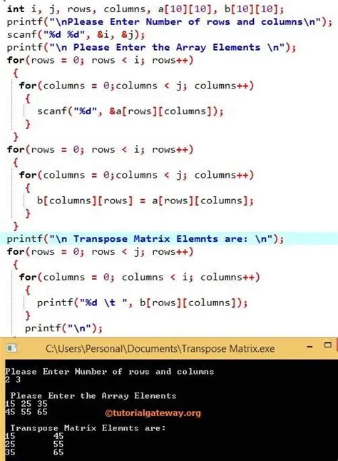 Transpose Of A Matrix In C Programming