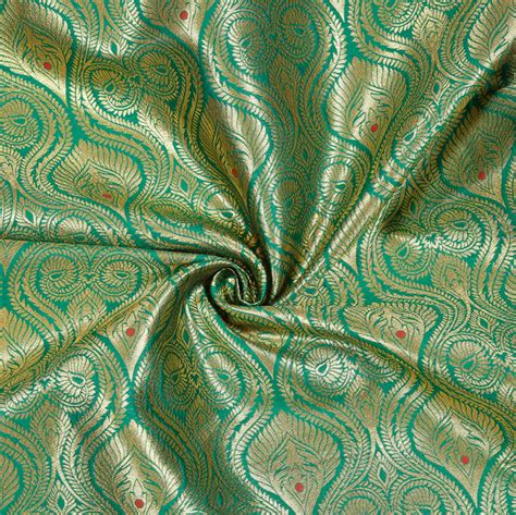 Buy Green Golden Kinkhab Banarasi Brocade Silk Fabric For Best Price