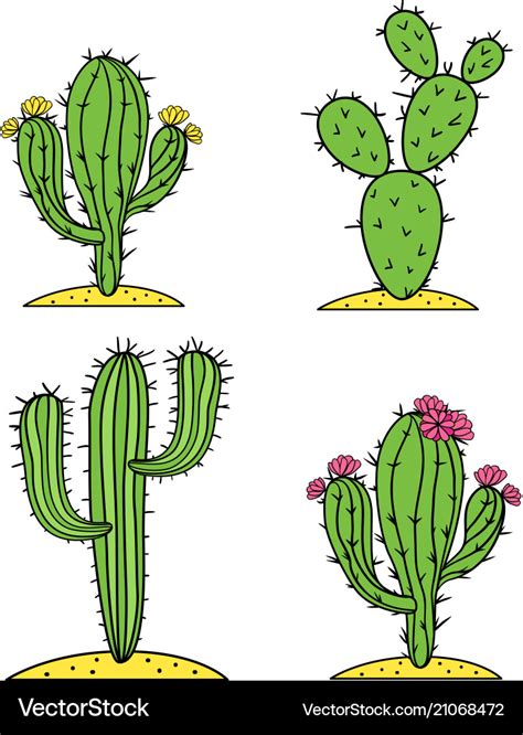 Cute Desert Cactus Set With Flowers Royalty Free Vector