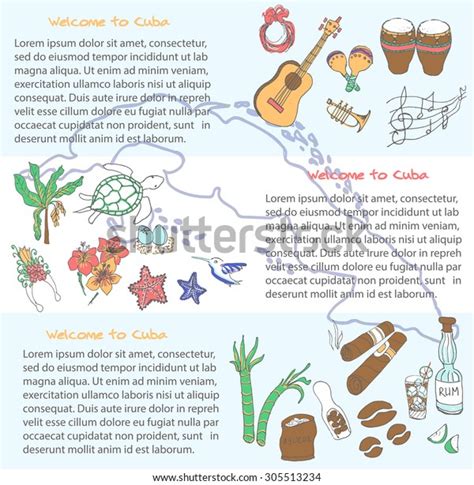 Set Hand Drawn Cuba Icons Cuban Stock Vector Royalty Free 305513234