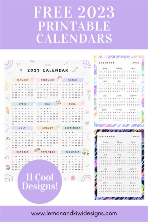 Free 2023 Printable Calendars - Lemon and Kiwi Designs