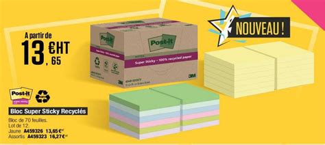 Offre Bloc Super Sticky Recycl S Post It Chez Calipage