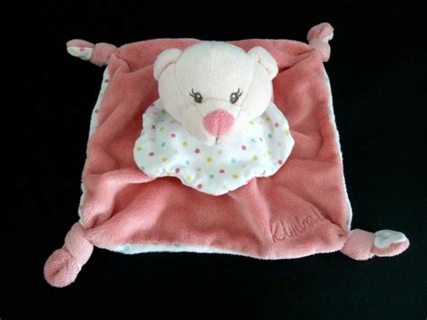 DOUDOU PLAT KIMBALOO LA HALLE OURS ROSE BLANC COL A POIS CARRE TBE