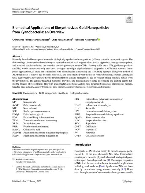 Pdf Biomedical Applications Of Biosynthesized Gold Nanoparticles From