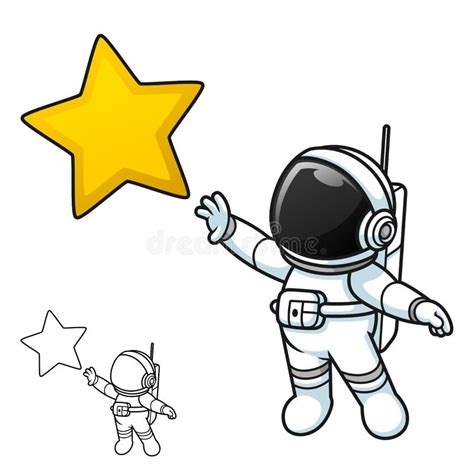 Cute Astronaut Walking Floating In Space With Earth With Black And