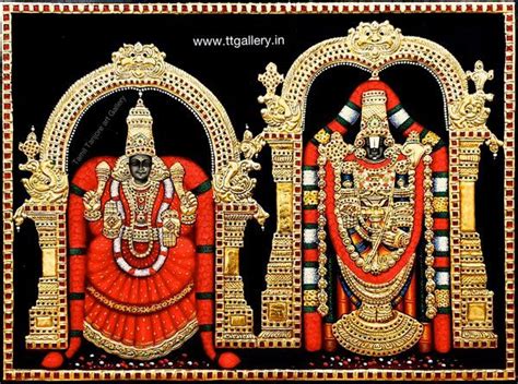 Balaji Padmavathi Red Saree Tanjore Painting