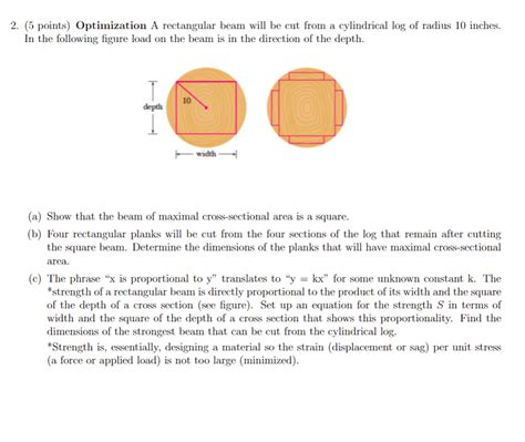 Solved 2 5 Points Optimization A Rectangular Beam Wil Be Chegg