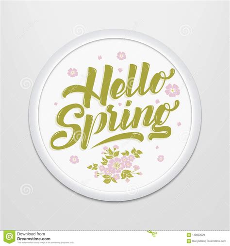 Hand Drawn Lettering Hello Spring In A Round Frame On The Wall Elegant