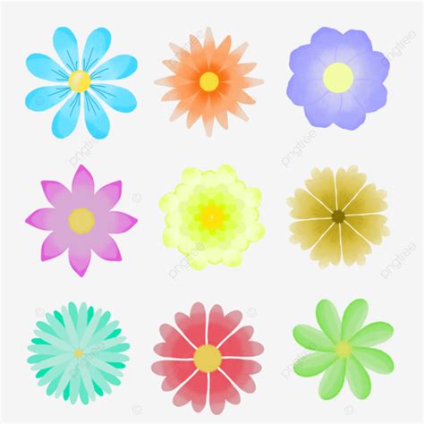 Colorful Flower Set Icon Flower Flower Set Icon Colorfull PNG