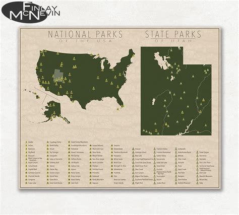 NATIONAL and STATE PARK Map of Utah and the United States - Etsy