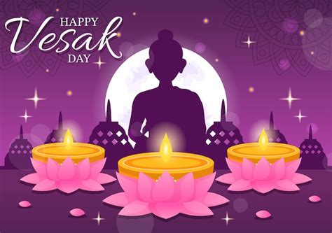 Vesak Day Celebration Vector Illustration With Lotus Flower Lantern 또는